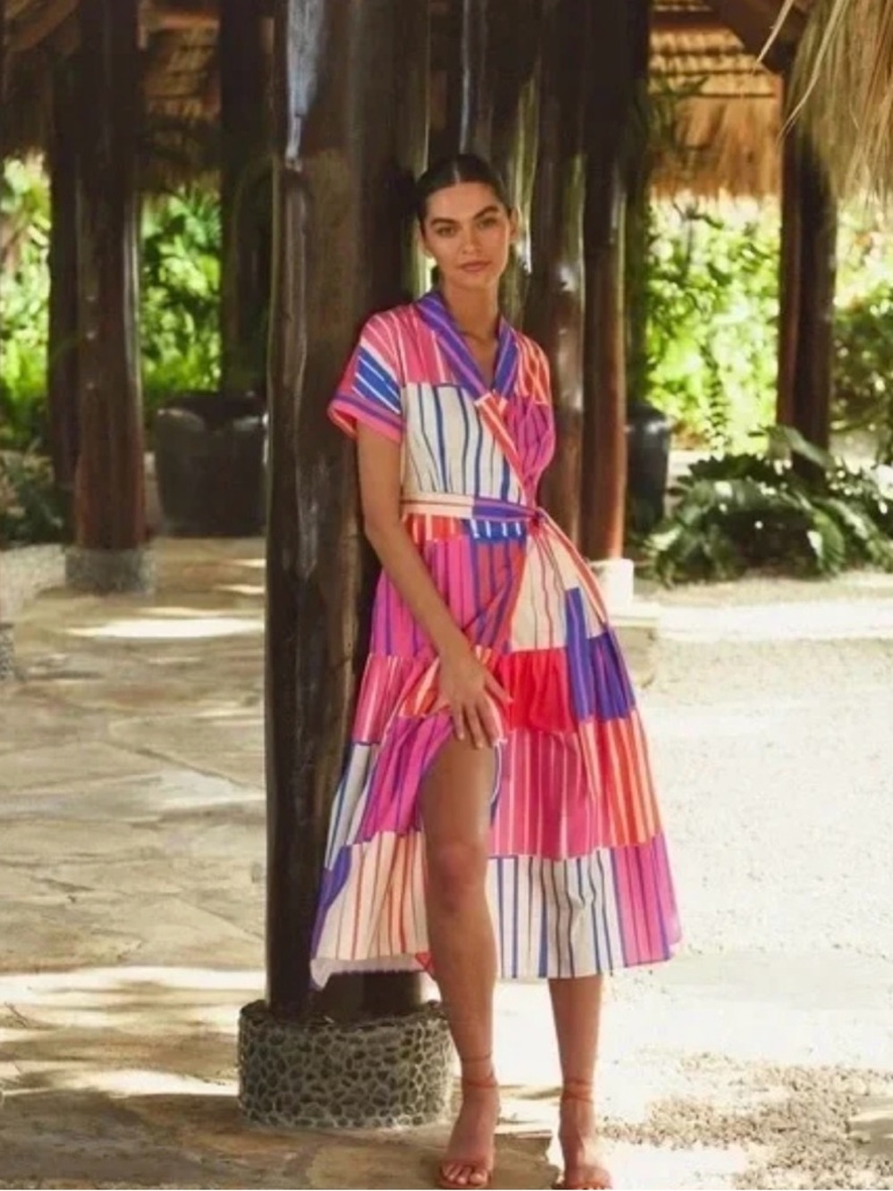 HUTCH Rosen Wrap Dress in Colorful Stripes (Flawed) Sz: M
